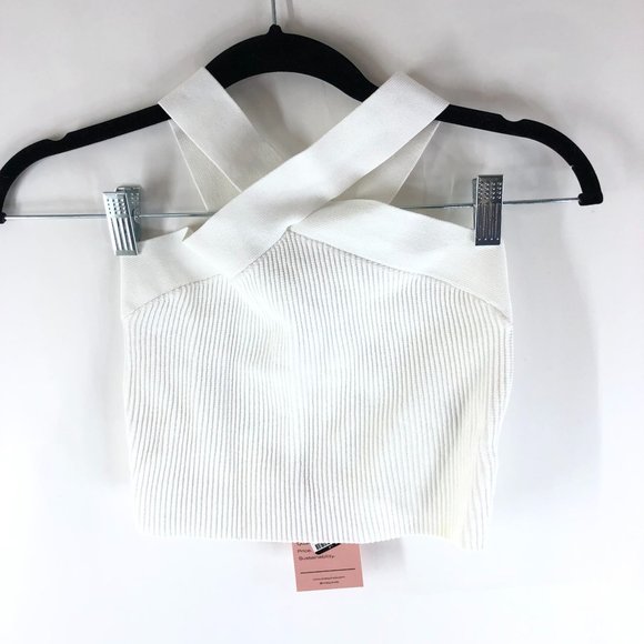 Quince Womens Cropped Halter Sweater Knit Tank Textured Stretch Ribbed Ivory XS - Picture 3 of 7